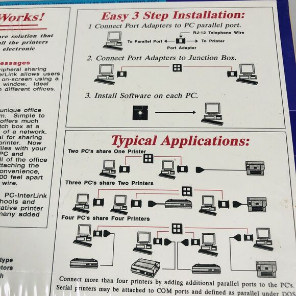 Vintage SoftWorx PC Interlink Print Share File Transfer System Sealed New 1990s - Picture 8 of 10